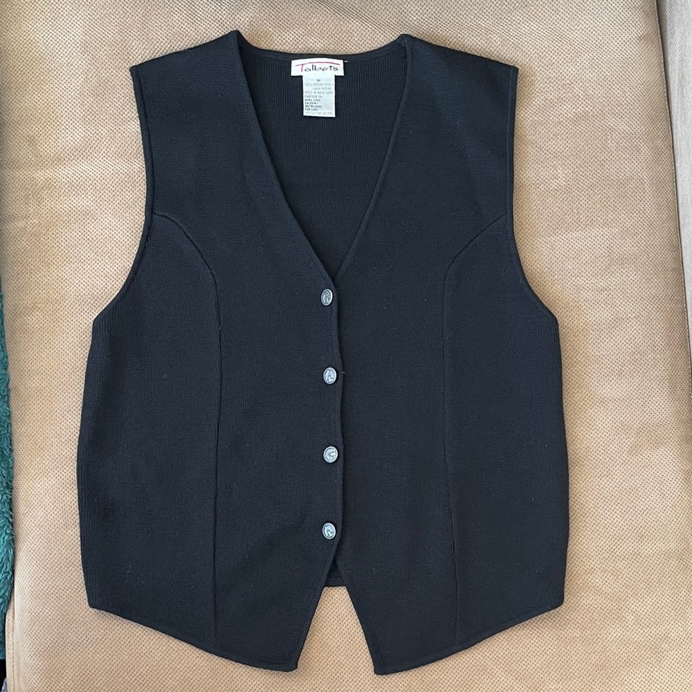 100% Merino Wool Vintage Talbots Black Knit Sweater Vest